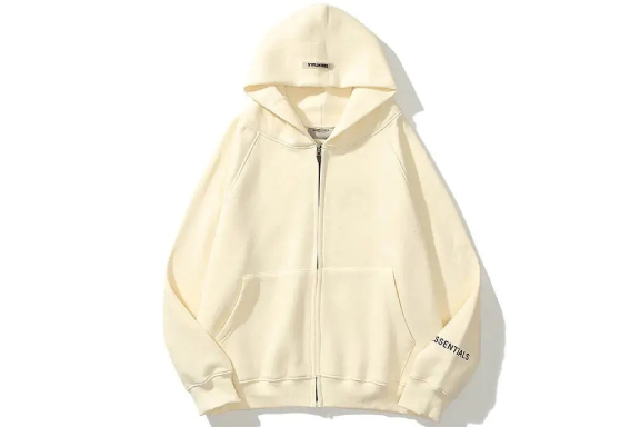 Essentials Reflective Print Zip-up Oversized Cream Hoodie